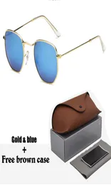 1pcs Classic Retro Sun glasses Man women Hexagon Sunglasses Metal Frame Eyewear Glasses Oculos De Sol gafas with brown cases and b4681996