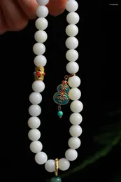 Bracciale Bodhi in giada bianca naturale, perla notturna, diaspro, piccola corona, ciondolo a forma di zucca
