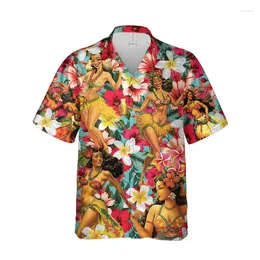 Camicie casual da uomo Hula Girl Graphic Beach per uomo Abbigliamento Camicette a maniche corte da ballerina hawaiana Aloha Button Top per bambini