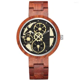 Relógios de pulso relógios de quartzo antigos homens criativo relógio de parede relógio de pulso de madeira decoração única engrenagem dial relogio masculino caixa de moda