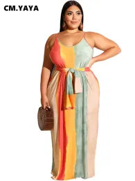 Vestidos cm.yaya plus size xl5xl verão feminino moda listrada favas estampas longas maxi vestido bodycon noite praia vestidos casuais vestidos