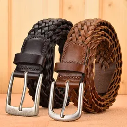 Men Real Cowhide Belt Woven Casual Buckle Layer Hollow Hand Woven Fashion Couple Personalized Student Luxury Jeans Design 240311