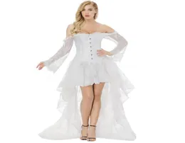 Bustiers korsetter Vit korsettklänning Women039s Sexig Off Axel långa spetsärmar med kjol Victorian Bridal Wedding Costume7308106