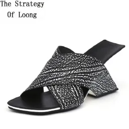 Slippers Summer New Outside Wedges Strange Heels Peep Toe Cutouts Crosstied Mixed Colors Genuine Leather Women Gladiator Slippers 0504