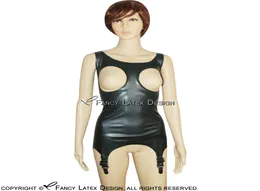 Svart ärmlös sexig latex tankskjorta gummi underskjortor topp singlett med strumpeband plus size s 00433168781