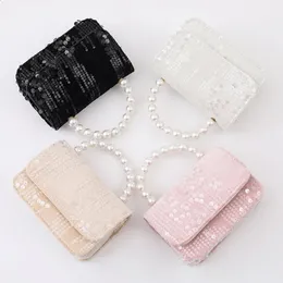 Mode barns axelväska pärls paljetter som säljer tjej baby söt noll plånbok prinsessväska kvinnor handväska mini väska 240328