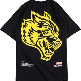 흑백 피트니스 의류 DARC 티셔츠 늑대가 머리를 향한 아메리칸 남성과 여성 스포츠 캐주얼 느슨하고 통기 가능한 대형 셔츠