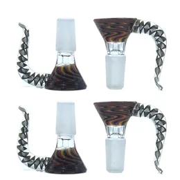 Smoking Pipe Dabber Tool 14mm Male Colored Strip Glass Bowl With Big Handle Ox Horn Style Dab Rig Glass Bong Bowls