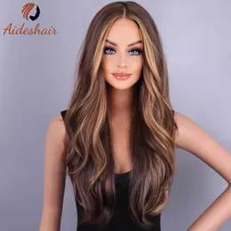 Perucas sintéticas peruca feminino preto gradiente branco médio parte grande onda longo cabelo encaracolado alta temperatura mecanismo de seda tampa de cabeça 240328 240327