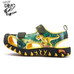 Sandálias Dino T-REX Sandálias de Verão 3-7Y Meninos Crianças Crianças De Couro Fechado Toe 2023 Moda Crianças Esportes Ao Ar Livre Sapatos de Praia Anti-SlipC24318