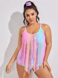 Mulheres Swimwear Mulheres Rosa Tie Dye Gradiente Dois Peça Maiô 2024 Verão Alça Ajustável Top Colheita Cintura Alta Tankini Set