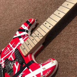 Guitar Eddie Heavy Aged Black White Red Stripe Franken Electric Frankenstrat