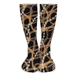 Frauen Socken Gold Ketten Herbst Perle Strang Schmuck Druck Strümpfe Kawaii Weiche Atmungsaktive Design Outdoor Anti Skid