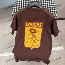 Xinxinbuy Men Designer Tee T Shirt 2024 Włochy Deep Brown Box Miłośnicy dzianiny bawełniane krótkie rękawy kobiety szare czarne białe czerwone s-2xl