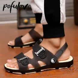 صندل Pofulove Men's Sandals Summer Fashion Antislip Beach Slippers Date Disual Shoes Gladiator Zapatos Eva