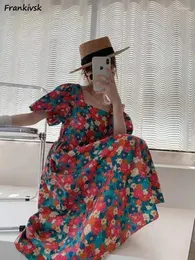 Lässige Kleider, floral, für Damen, Sommer, süß, Vintage, französischer Stil, elegant, Strandurlaub, vielseitig, ästhetisch, Hipster, Temperament, Midi