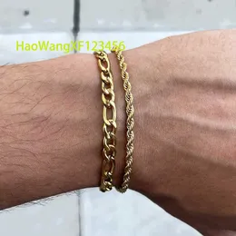18k placcato oro reale 5mm cubano collegamento 3mm braccialetto di corda unico sottile micro Figaro catena di grano in acciaio inossidabile gioielli streetwear