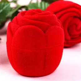 Jewelry Pouches Red Rose Flower Shaped Flocking Ring Box Creative Storage Exquisite Proposal Aesthetic Valentines Day Supplies