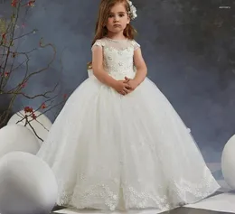 Girl Dresses Ivory White Flower For Wedding O Neck Glitter Tulle Pageant Dress Floor Length Prom Ball Gown