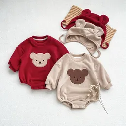 8113 Ubrania dla niemowląt jesień i zimowe ubrania dziewczynki z kreskówki nosicie ciepłe ubrania wspinaczkowe z hat240311