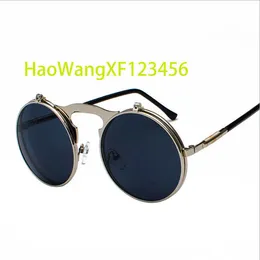 빈티지 스팀 펑크 스타일의 금속 둥근 검은 색 클립 UV400 보호 태양 안경 남성을위한 그늘 선글라스