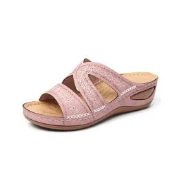 부츠 Meijuner Ladies Sandals 웨지 힐 플랫폼 Peeptoes 신발 여성용 샌들 다색 자수 샌들