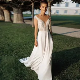 Sheer neck boho vestido de casamento branco boho civil rústico simples mangas chiffon praia vestido de noiva 2024 vestido de noiva personalizado yd