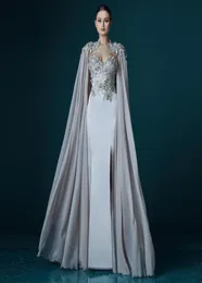 Ny Elegant Grey Chiffon Long Cloak Lace Appliques Straight aftonklänning Vestidos Prom Lady Maxi klänning Flödande evenemang Celebrity Lon2052016