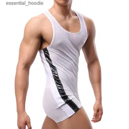 Homens Tanques Sexy Homens Undershirt Leotard Malha PU Macacão De Couro Respirável Bodysuit Boxers Wrestling Singlet Bodybuilding Sports UnderwearC24318