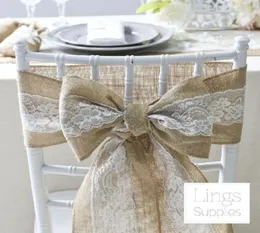15CM240CM Retro Linen Wedding Chair Cover Sashes Boho Country Style Lace Bow Event Party Covery Dostarcza eleganckie dekoracje domu16688965