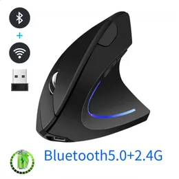 Bluetooth Vertical Mouse充電可能24Gワイヤレス人間工学的モーズ光左右手マウス1600 DPI Mac Gift240309