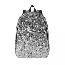 Backpack Soft Srebrny szary brokat Faux Woman Plecaks Bookbag Waterproof Waterproof Torka na ramię