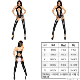 Pigiama sexy Donna Tutina porno Body Y Tuta in lattice con apertura sul cavallo Discoteca Abbigliamento da ballo Lingerie in pelle Catsuit erotica per 5 dimensioni L0407 Dr Dh3Fa