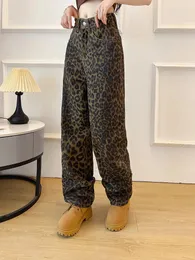 Damenjeans UETEEY Lässige Leopardenmuster Damen Jeanshose mit hoher Taille und weitem Bein Street Fashion Vintage Y2k Baggy Mom