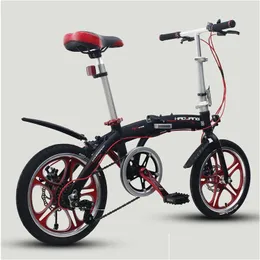 Bicicletas 16 polegadas portátil dobrável bicicleta dobrável ciclismo bicicleta mini freio de disco de estrada 6 estágios velocidade variável fácil de dobrar e transportar drop d ot6eu