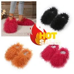 2024 New Slippers Womens Furry Slides Fur Fur Pink Fluffy Sandal Indoor Shoes Slippers Gai Loiw Price Big Size 36-49