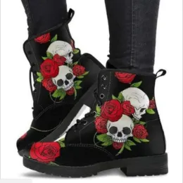 Boots Women's Shoes Women's Winter 2021 Boots Shoes Women's Tooling Boots Skull and Flower Print Hightop Boots 2022