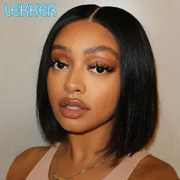 Lekker desgaste e ir curto em linha reta bob peruca de cabelo humano para as mulheres brasileiro remy cabelo sem cola pixie parte do meio laço fácil peruca 240314