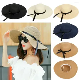 Breda randen hattar sommar vikbar stor diskett Straw Beach Hat Sun Bow Cap