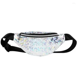 Midjepåsar PVC Bag Waterproof Fanny Pack Belt Fashion Sequins för kvinnors sport