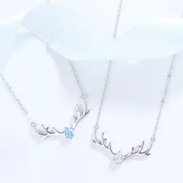 Hängen S925 One Deer har du Sterling Silver Necklace Women's All Way Pendant Elk Horn Collar Chain Small Design