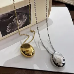 Vintage Metal Smooth Large Oval Water Drop Pendant Necklace For Women Girls Long Sweater Chain Charm Smyckesgåvor