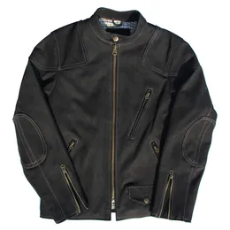 Oryginalna kurtka skórzana mężczyźni czarny prawdziwy krowia mody krótki stojak obroża Slim Fit Motorcycle Płaszcz męskie kurtki 240312