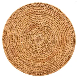 Conjuntos de louça de vime feitos à mão placemats redondos tapetes de mesa de vime tecido natural para jantar resistente ao calor