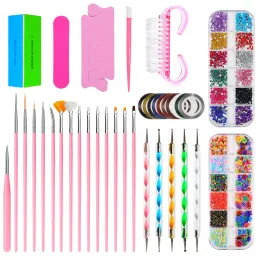 Klänningar Misscheering Professional Nail Art Borstes Potting Tools Kit för manikyrfoder Rhinestone Akryl Point Brush Set