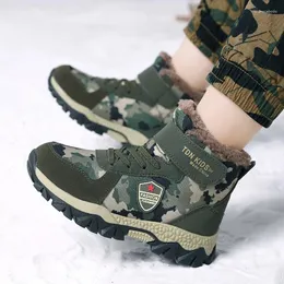 Buty do chodzenia kamuflaż dzieci taktyczne buty chłopiec śnieg zima na zewnątrz trampki bawełniany bez poślizgu pluszowy, ciepła kostka dla