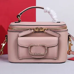 Designer Box Bag Tote Bag Cowhide Leather Cosmetic Bag Makeup Bag Women Handväska Make Up Bag Luxury Shoulder Bags Top Mirror Quality Rhinestone Buckle Crossbody Purse