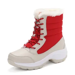 Boots Fashion Winter Snow Boots Women High Top Thick Bottom Lace Up Breathable Plush Sneakers Nonslip Walking Shoes Bota De Neve