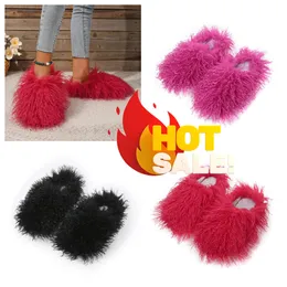 2024 New Slippers Womens Furry Slides Fur Fur Pink Fluffy Sandal Indoor Shoes Slippers Gai Loiw Price حجم كبير