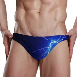 Mans Natação Briefs Cintura Baixa Swimwear Drop Com Push-Up Pad Sexy Shorts Troncos Boxers Verão Mens Swim Lightning Imprimir 240318